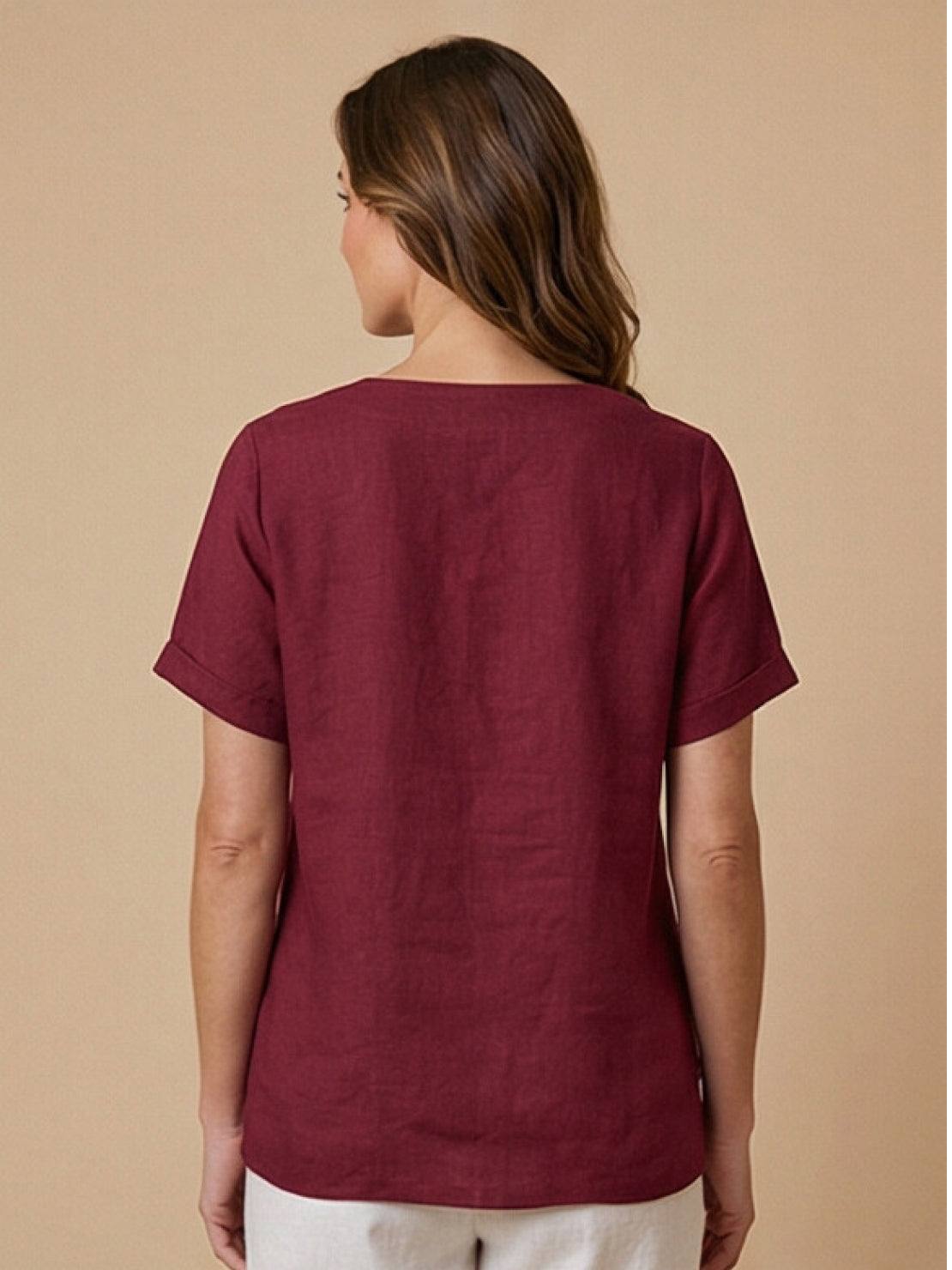 Joy | Linen Button Round Neck Blouse