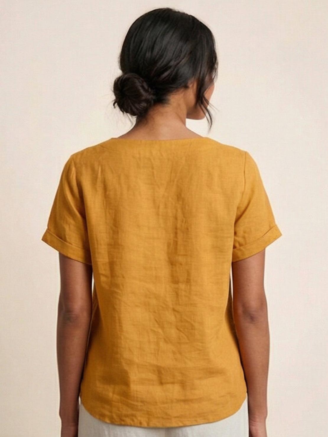 Joy | Linen Button Round Neck Blouse