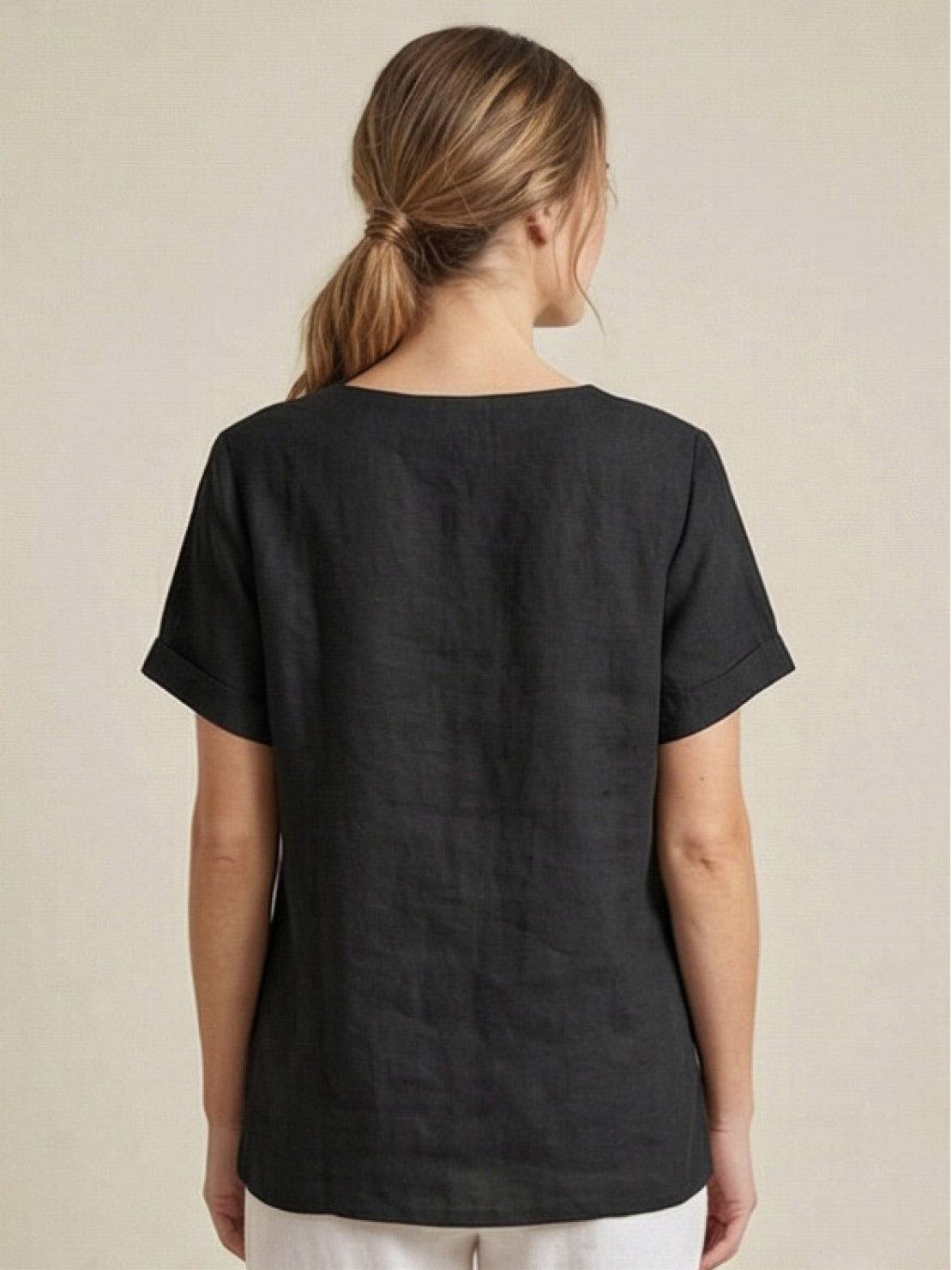 Joy | Linen Button Round Neck Blouse