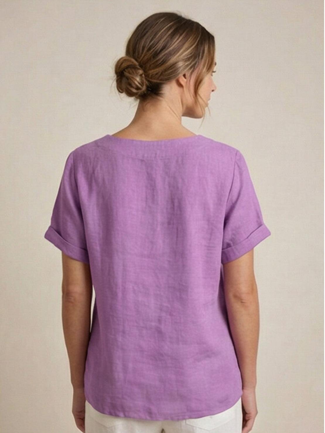 Joy | Linen Button Round Neck Blouse