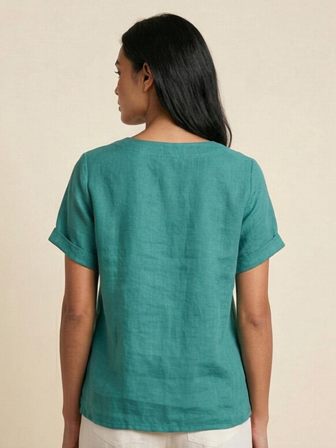 Joy | Linen Button Round Neck Blouse