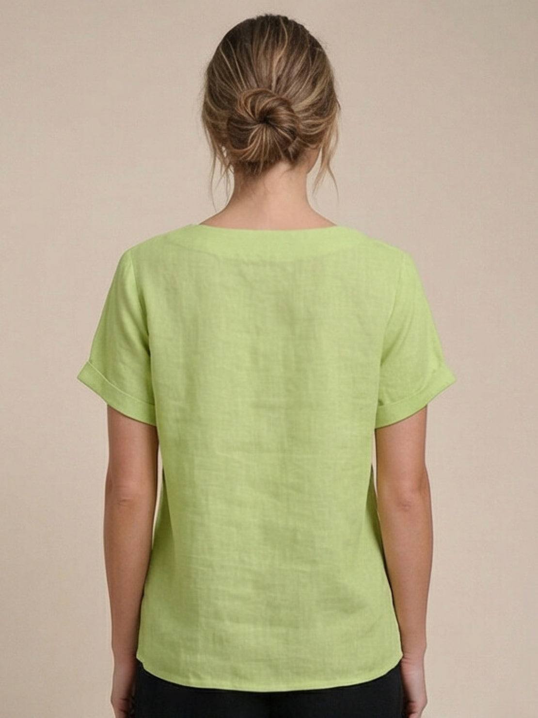 Joy | Linen Button Round Neck Blouse