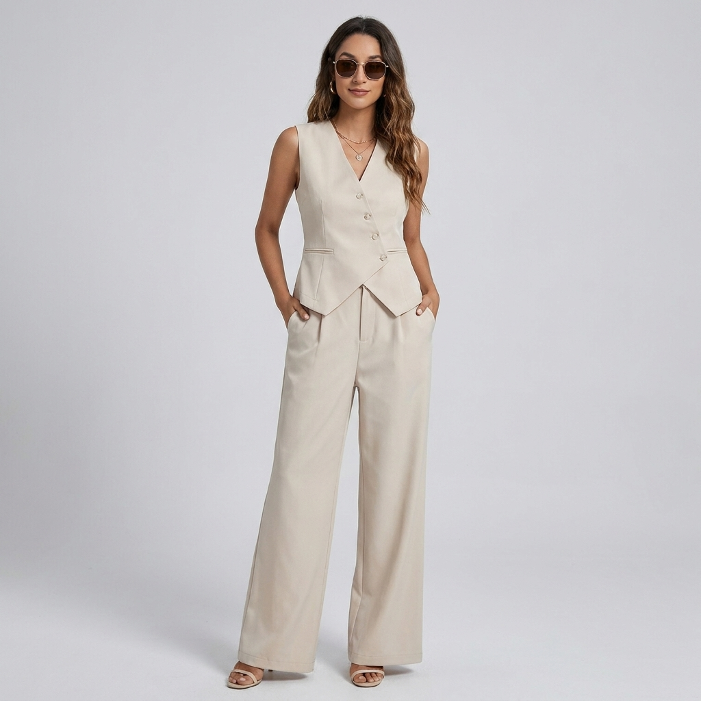 Kathleen | Women's Button Vest & Pants Set Spring Outfit