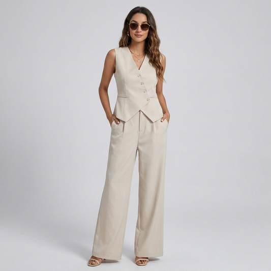 Kathleen | Women's Button Vest & Pants Set Spring Outfit