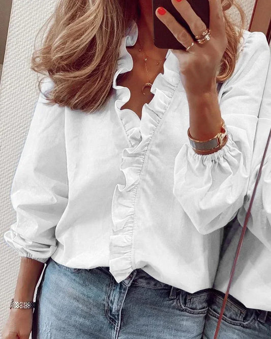 Kathryn | Ruffle Trim Wrap Blouse