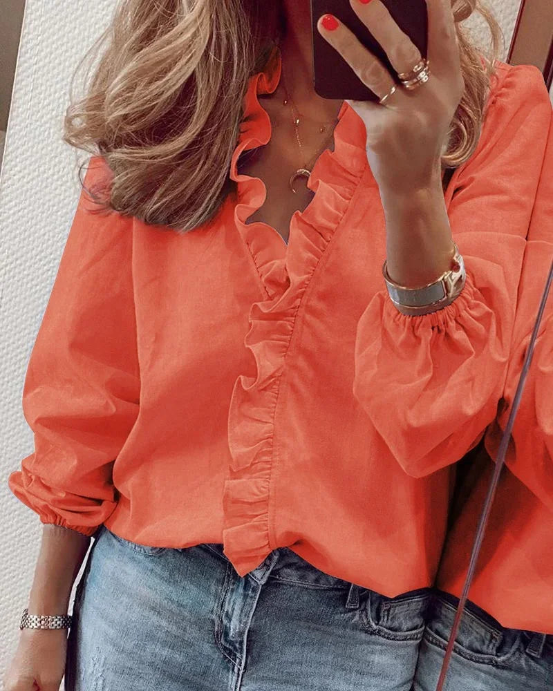 Kathryn | Ruffle Trim Wrap Blouse