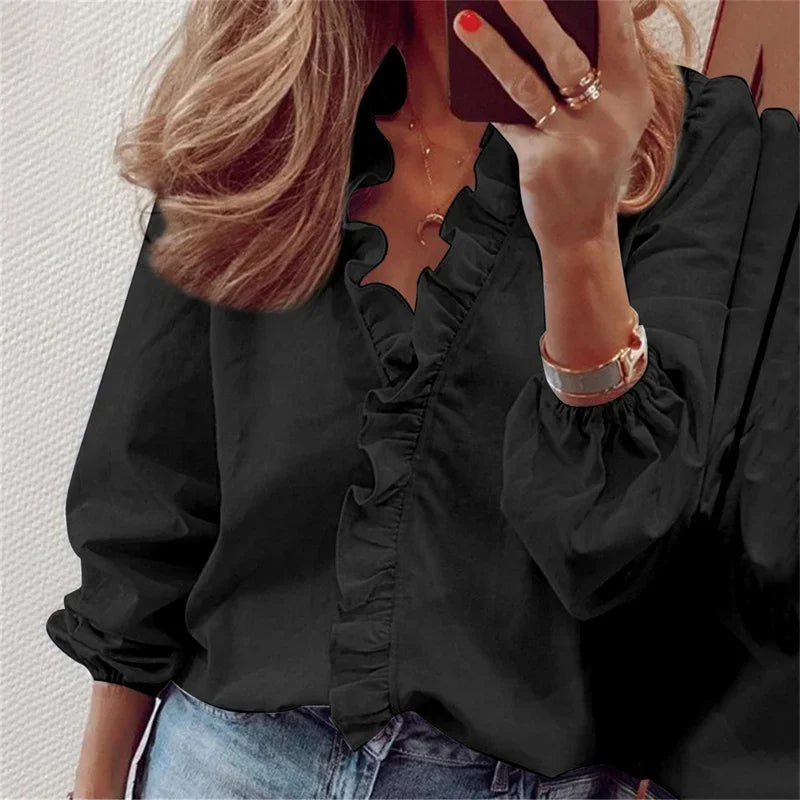 Kathryn | Ruffle Trim Wrap Blouse