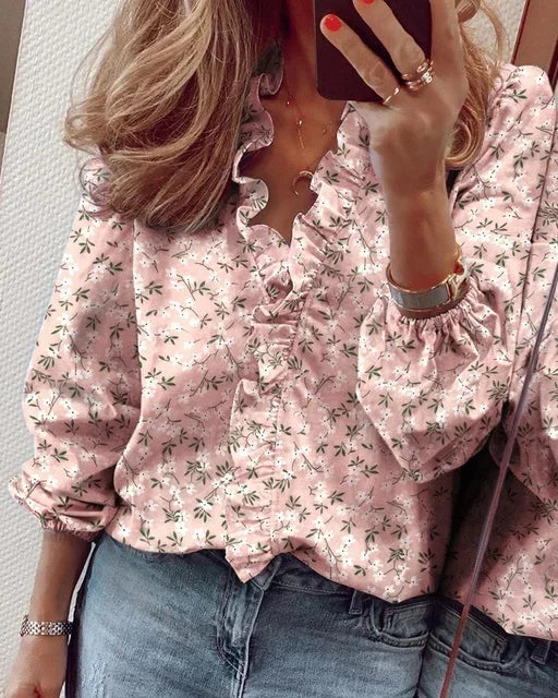 Kathryn | Ruffle Trim Wrap Blouse