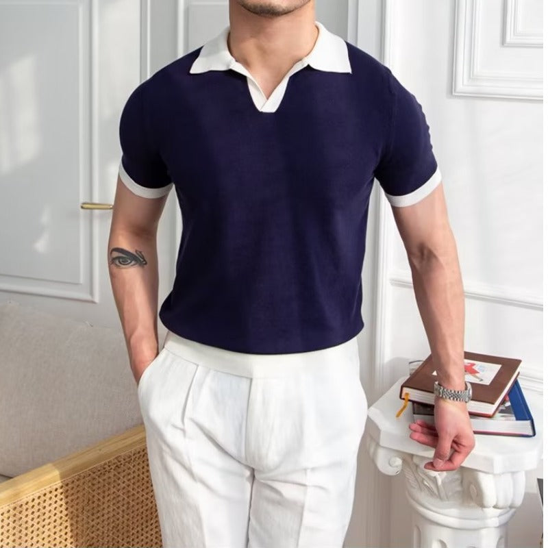 Khen | Men’s Short Sleeve Knitted Polo Shirt with Ribbed Cuffs