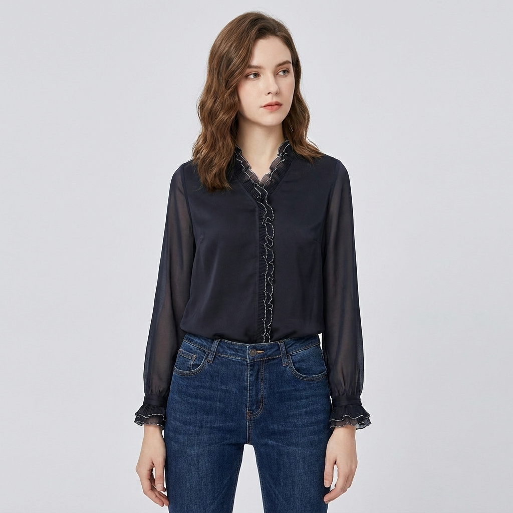 Krishia | Long Sleeve Ruffle Blouse