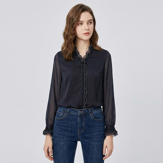 Krishia | Long Sleeve Ruffle Blouse