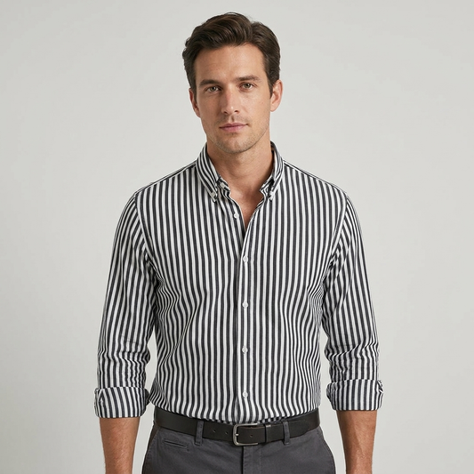 Kristoff | Men’s Striped Long Sleeve Button-Up Shirt