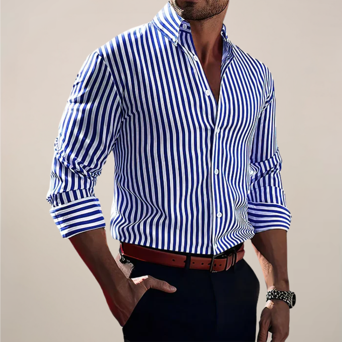 Kristoff | Men’s Striped Long Sleeve Button-Up Shirt