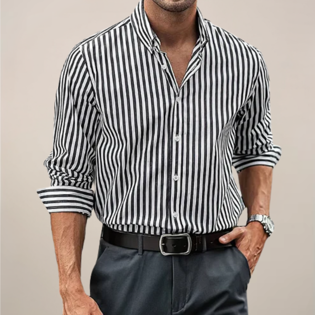 Kristoff | Men’s Striped Long Sleeve Button-Up Shirt