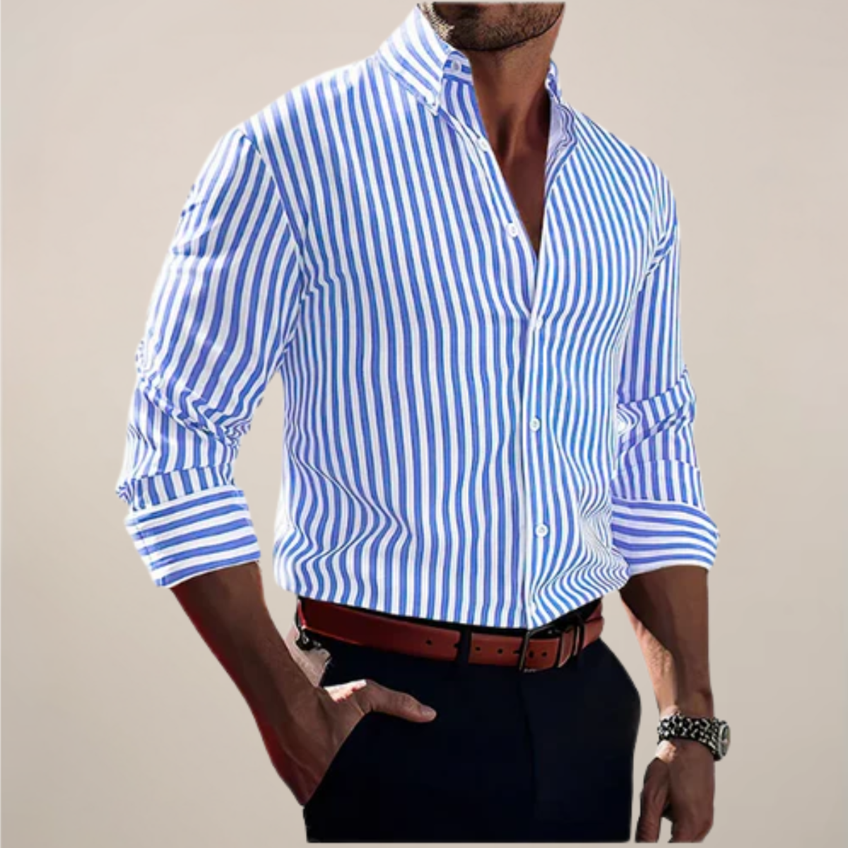 Kristoff | Men’s Striped Long Sleeve Button-Up Shirt