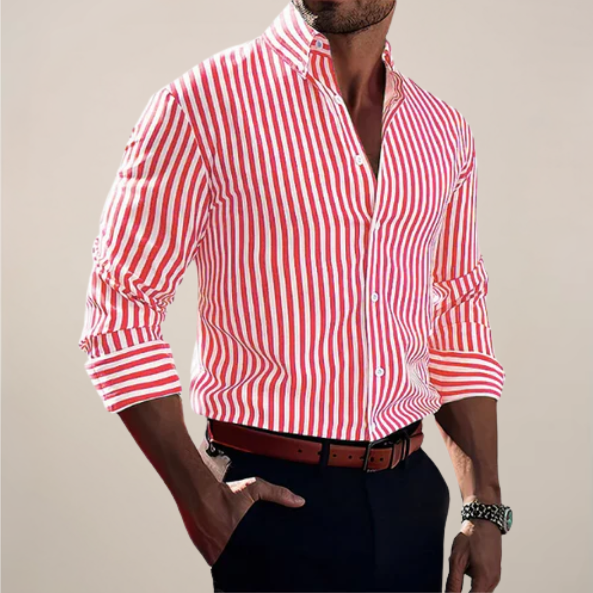 Kristoff | Men’s Striped Long Sleeve Button-Up Shirt