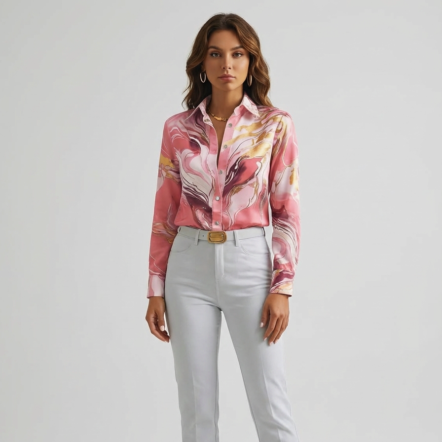 Lovely |  Button-Up Turn-Down Collar Blouse