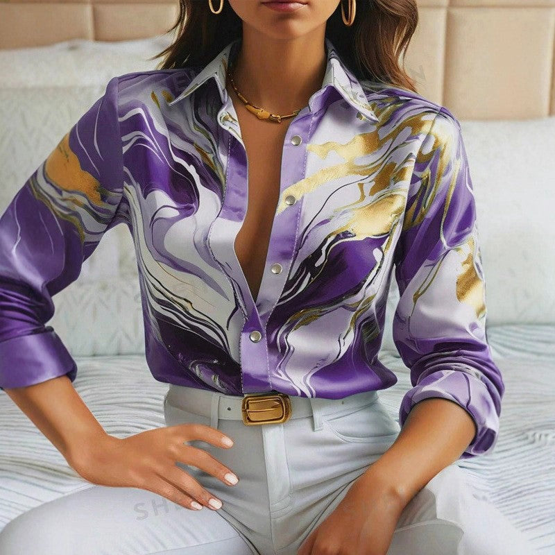 Lovely |  Button-Up Turn-Down Collar Blouse
