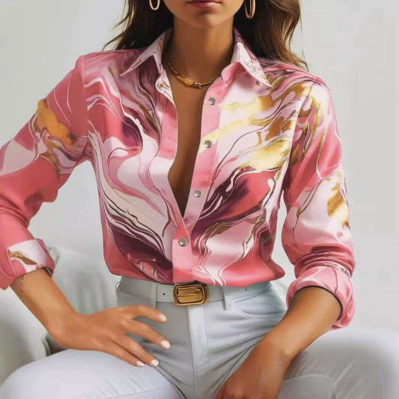 Lovely |  Button-Up Turn-Down Collar Blouse