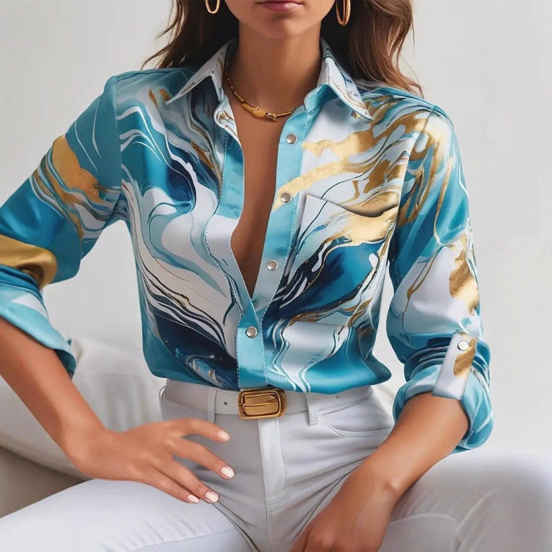 Lovely |  Button-Up Turn-Down Collar Blouse