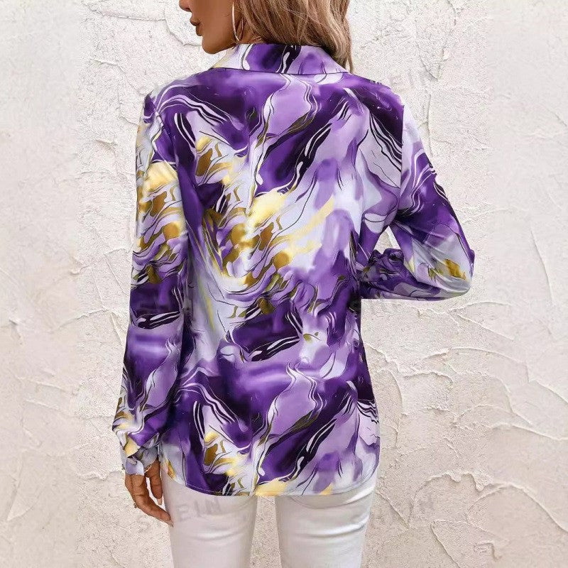 Lovely |  Button-Up Turn-Down Collar Blouse