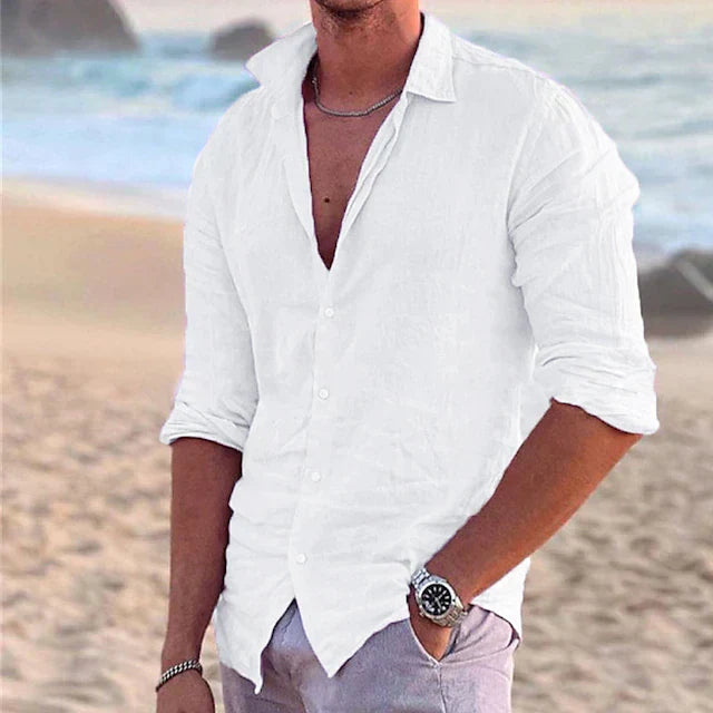 Luke | Men’s Linen Blend Long Sleeve Shirt for Spring & Summer