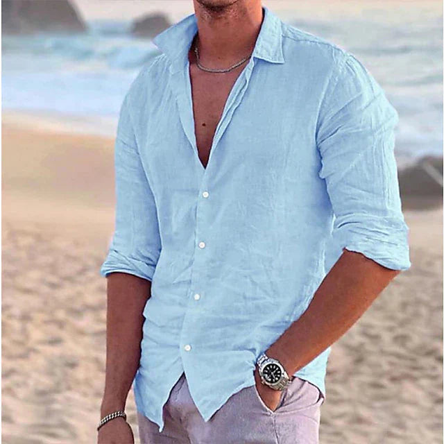 Luke | Men’s Linen Blend Long Sleeve Shirt for Spring & Summer