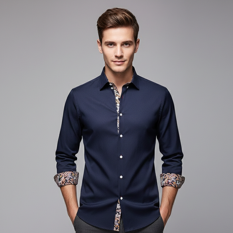 Mike | Men’s Tailored Dress Shirt with Floral Cuffs
