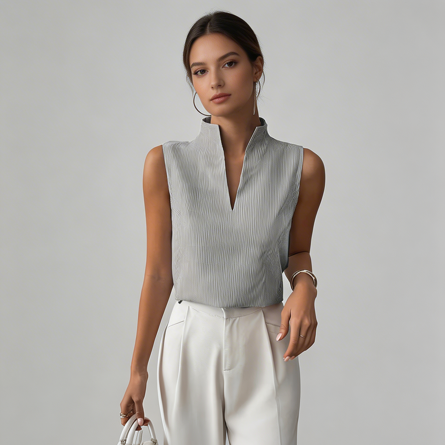 Nadette | Striped V-Neck Sleeveless Blouse