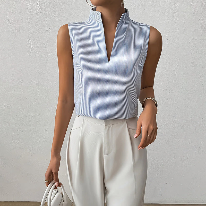 Nadette | Striped V-Neck Sleeveless Blouse