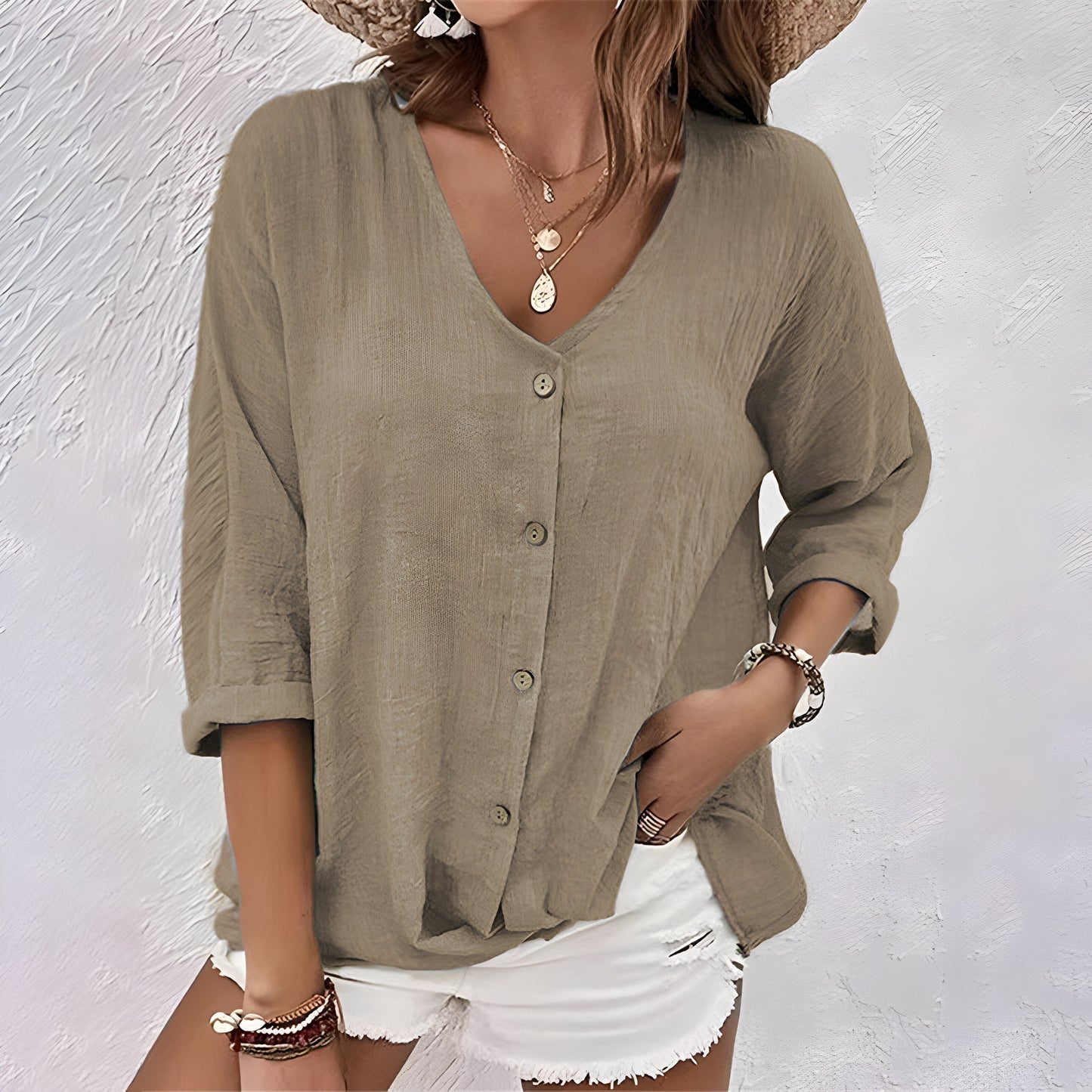 Nicole | Women’s Button-Front V-Neck Top