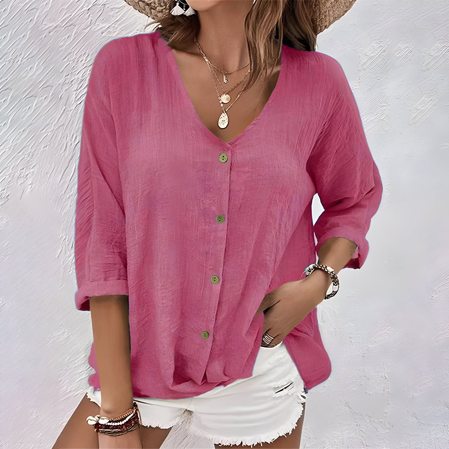 Nicole | Women’s Button-Front V-Neck Top