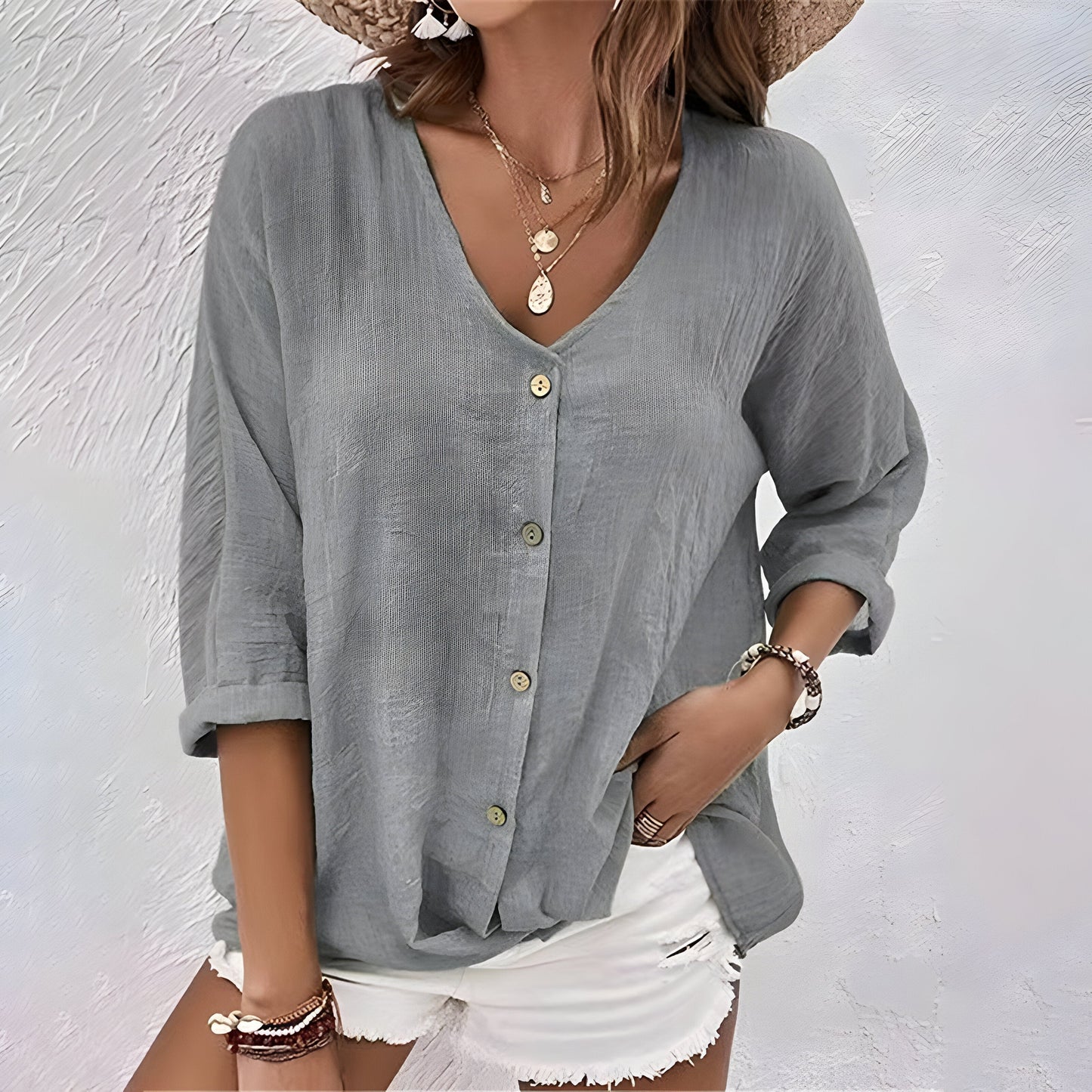 Nicole | Women’s Button-Front V-Neck Top