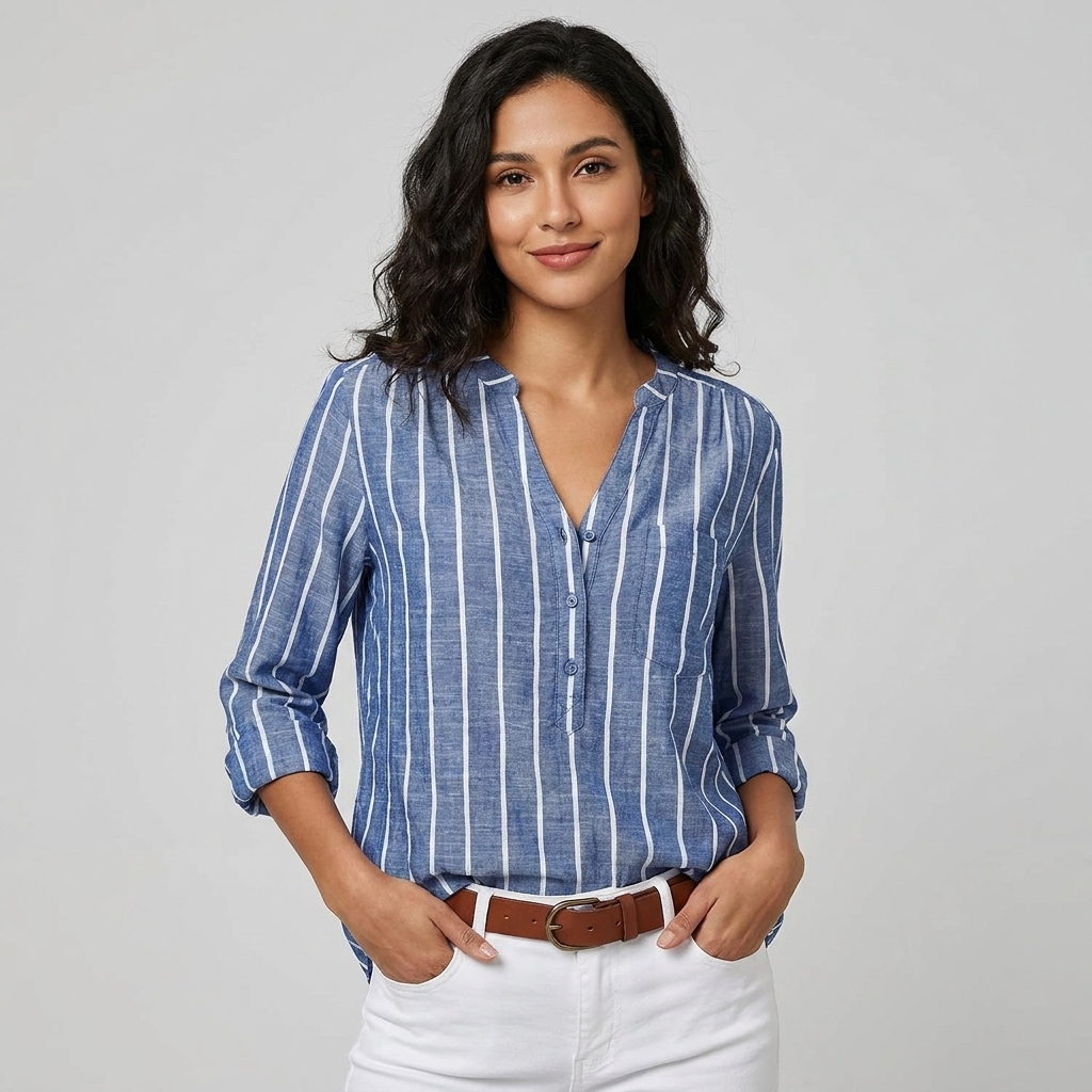 Pamela | Women's Striped Long Sleeve Button-Up Top