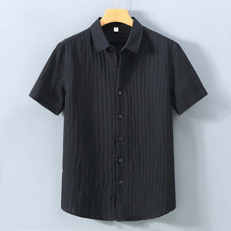 Philippe | Men’s Short Sleeve Textured Stripe Shirt with Point Collar