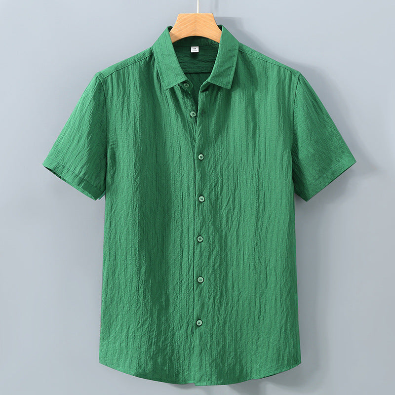 Philippe | Men’s Short Sleeve Textured Stripe Shirt with Point Collar