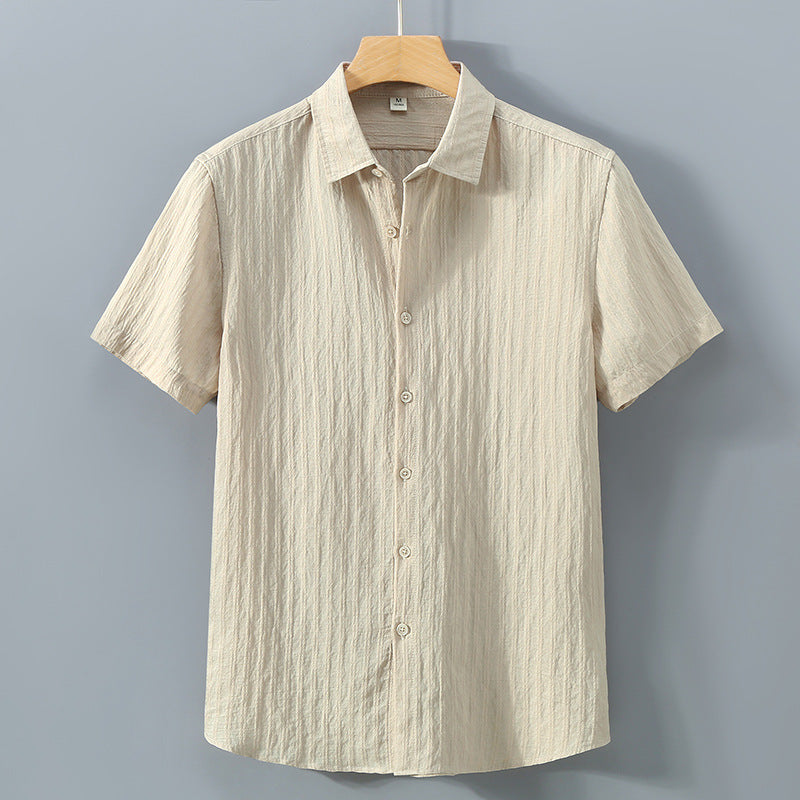 Philippe | Men’s Short Sleeve Textured Stripe Shirt with Point Collar