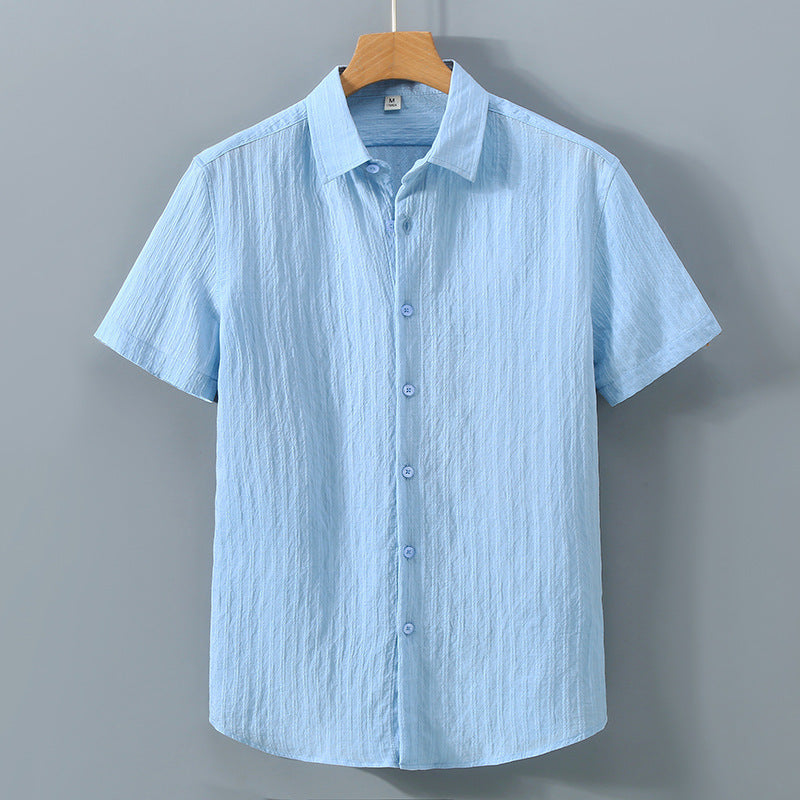 Philippe | Men’s Short Sleeve Textured Stripe Shirt with Point Collar