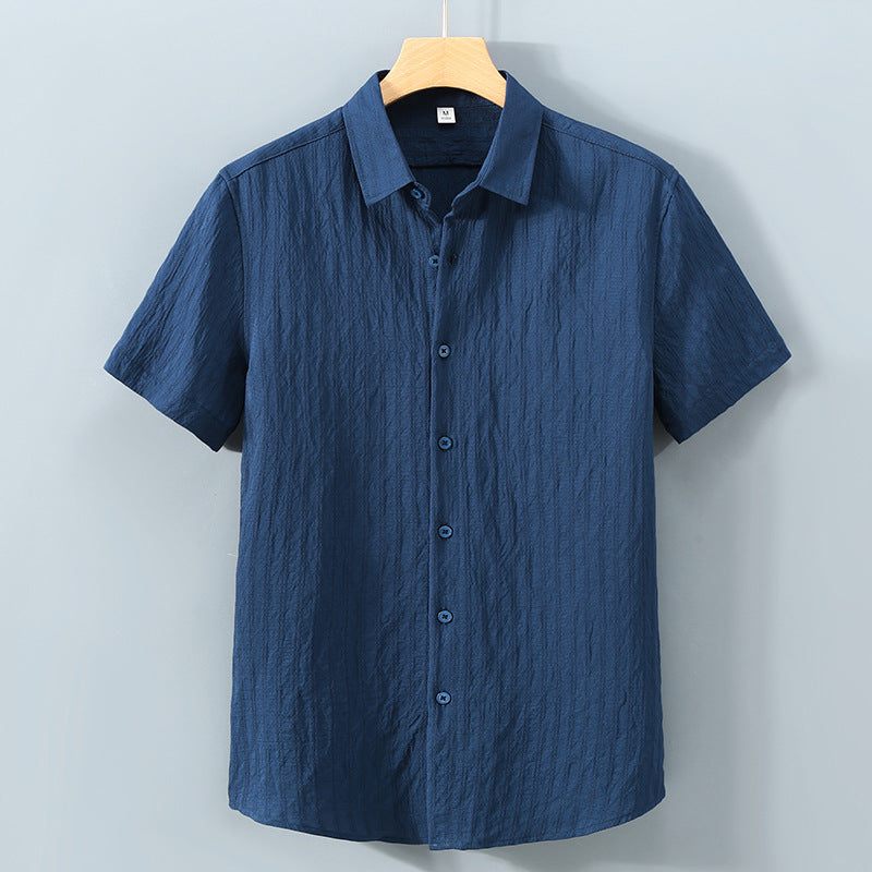 Philippe | Men’s Short Sleeve Textured Stripe Shirt with Point Collar