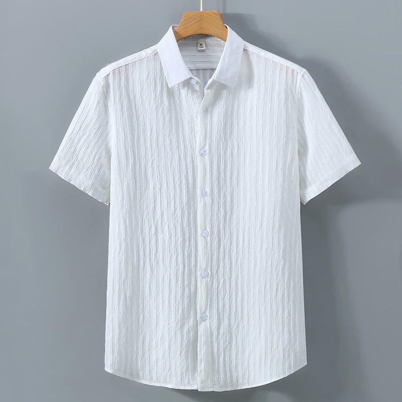 Philippe | Men’s Short Sleeve Textured Stripe Shirt with Point Collar
