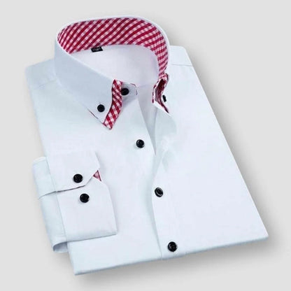 Men's Contrast Collar Dress Shirt - Long Sleeve with Gingham Inner Collar