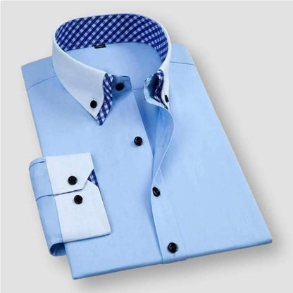 Men's Contrast Collar Dress Shirt - Long Sleeve with Gingham Inner Collar