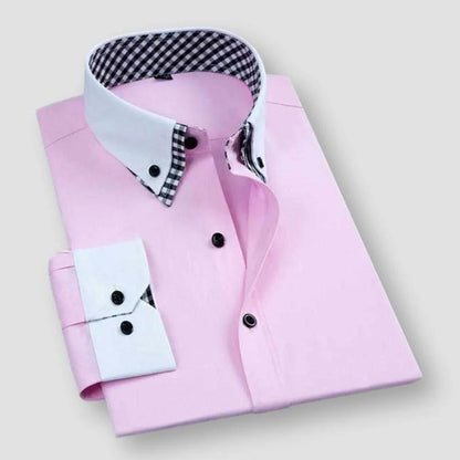 Men's Contrast Collar Dress Shirt - Long Sleeve with Gingham Inner Collar