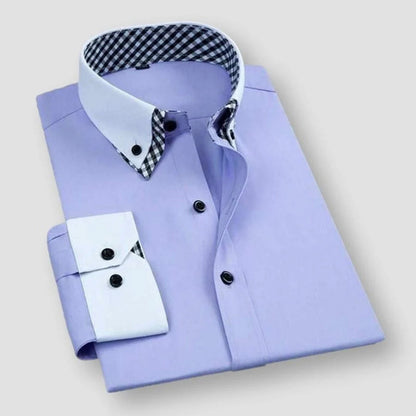 Men's Contrast Collar Dress Shirt - Long Sleeve with Gingham Inner Collar