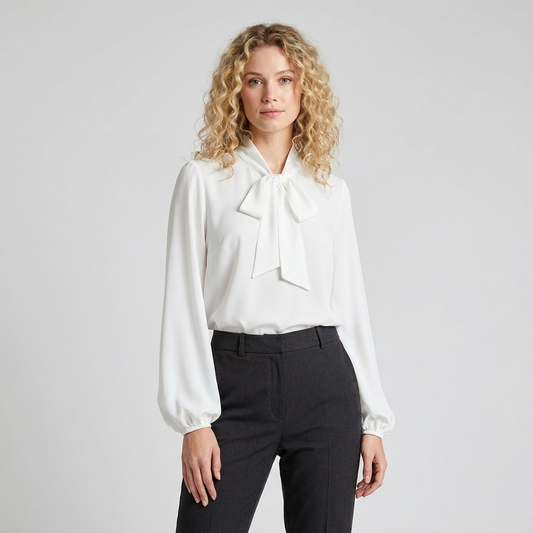 Precious | Long Sleeve Bow Neck Blouse