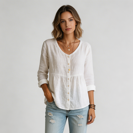 Rhea | V-Neck Button Front Shirt
