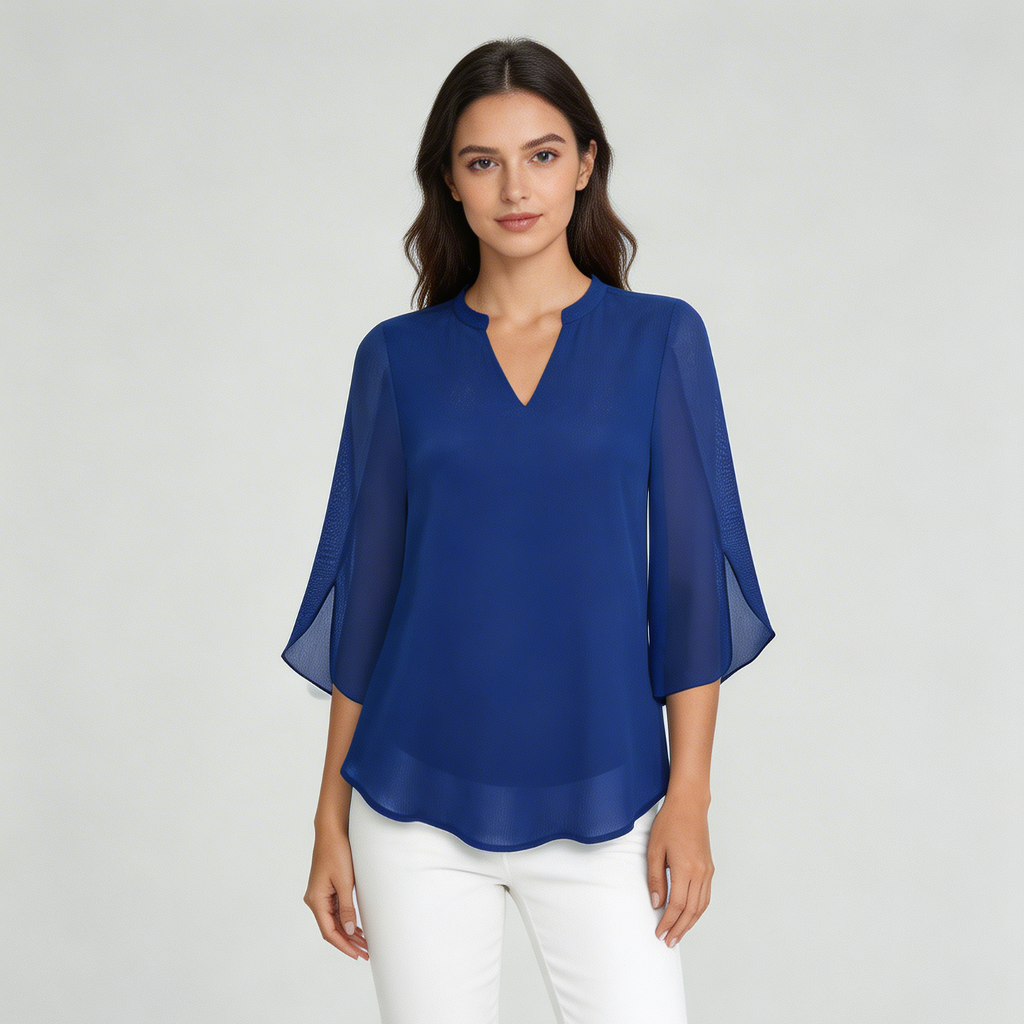 Richie | Chiffon Split Neck Long Sleeve Blouse