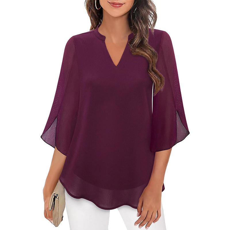 Richie | Chiffon Split Neck Long Sleeve Blouse