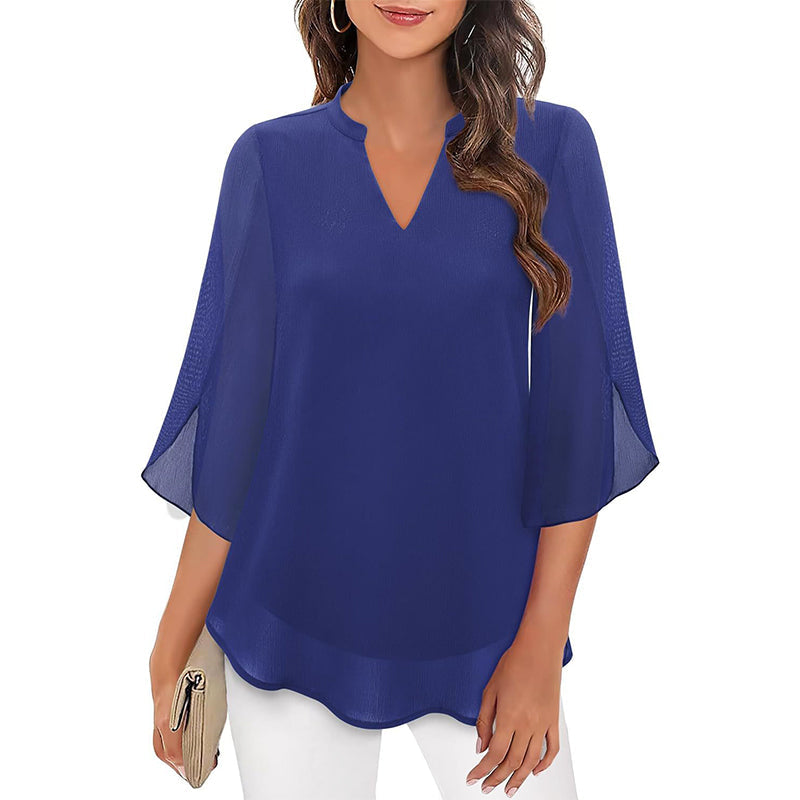 Richie | Chiffon Split Neck Long Sleeve Blouse