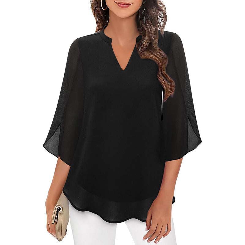 Richie | Chiffon Split Neck Long Sleeve Blouse